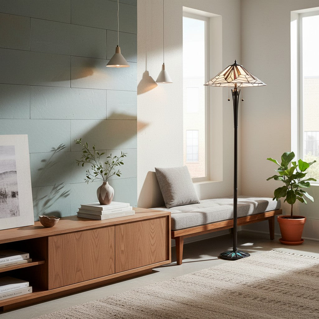 TF Astoria Art Deco Vloerlamp van Glas-in-Lood – Geometrisch Ontwerp Staande Lamp voor Woonkamer