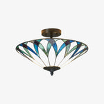 Bild in der Galerieansicht laden, TF Allanton Tiffany Halbeinbau-Deckenleuchte – Lampenschirm im Jugendstilmuster für Wohn- oder Esszimmer
