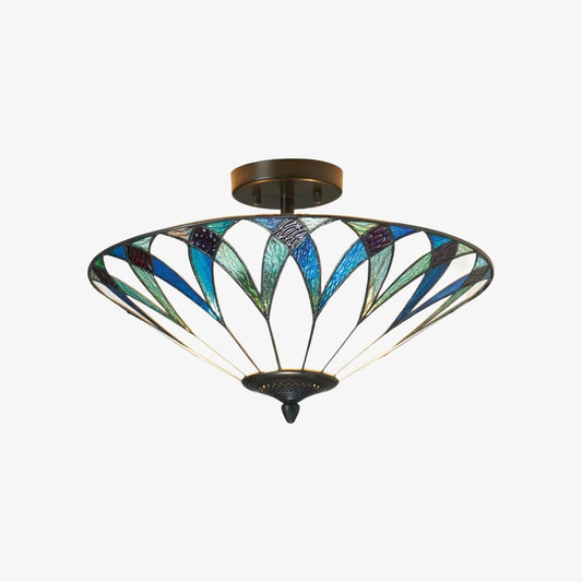 Luz de Techo Semi Empotrada TF Allanton Tiffany – Pantalla con Patrón Art Nouveau para Sala o Comedor