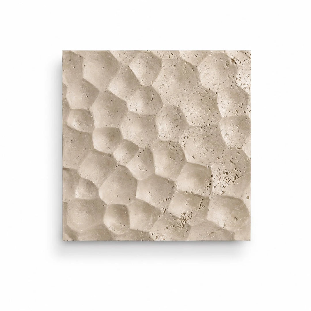 Ivory travertine carved square wall sconce with warm LED backlight