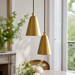 Carica l'immagine nella visualizzazione Galleria, Pair of straight natural brass pendant lights by a window