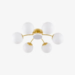 Carica l'immagine nella visualizzazione Galleria, Gold milk glass ceiling light with 6 plus 1 heads