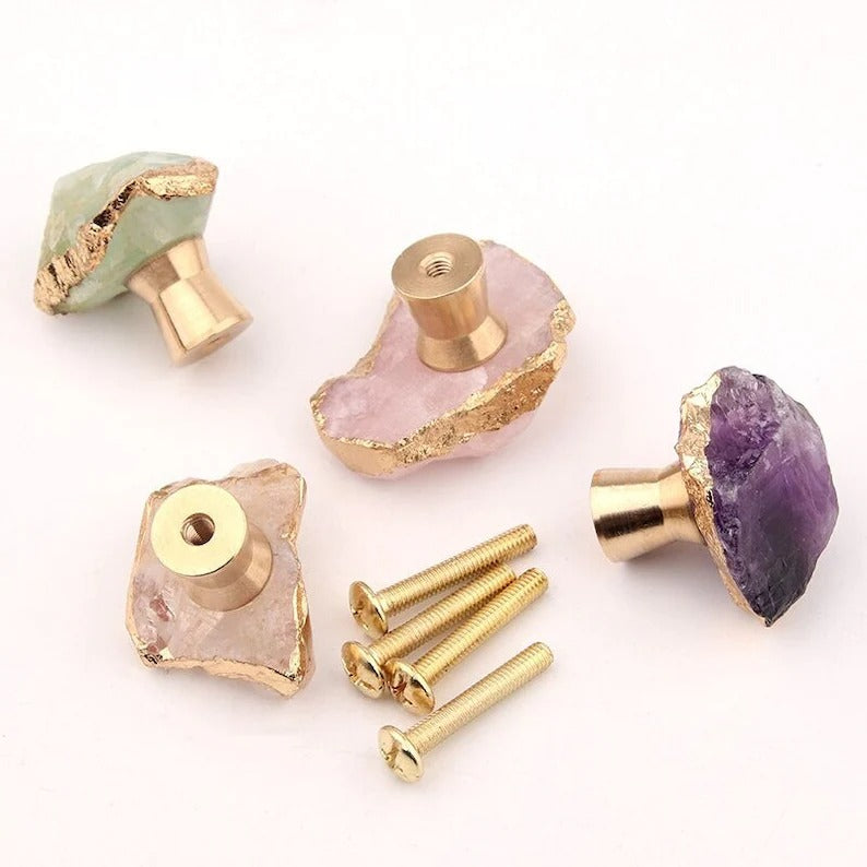 Luxury Natural Crystal Edging Gold Single-hole Cabinet And Drawer knobs