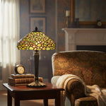 Afbeelding laden in galerijweergave, TF Sorenia Tafellamp – Warme Glas-in-Lood Bloemenkunststijl Lamp voor Woonkamer of Slaapkamer