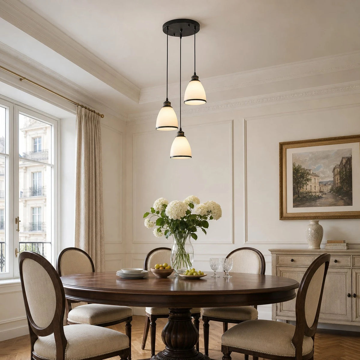 Round canopy pendant room-scale installation scene