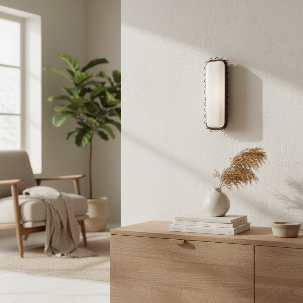 Glowvera Kinkiet Ścienny - Fala Metalowej Ramy Nowoczesny Kinkiet ze Szklanym Abażurem do Przedpokoju