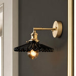 Cargar imagen en el visor de la Galería, Close wall scene of black pleated ceramic wall sconce