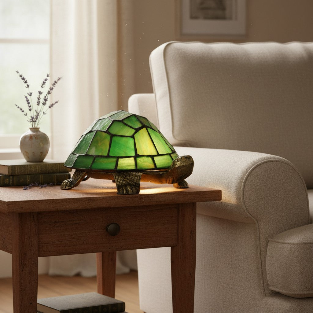 TiffStar Schildpadpatroon Glas-in-lood Tafellamp - Tiffany Stijl Decoratief Licht voor Binnen Accentverlichting