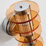 Załaduj obraz do przeglądarki galerii, Vertical Bauhaus wall lamp amber acrylic layered disc close-up