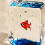 Load image into Gallery viewer, Close detail of clear glass block goldfish ornament