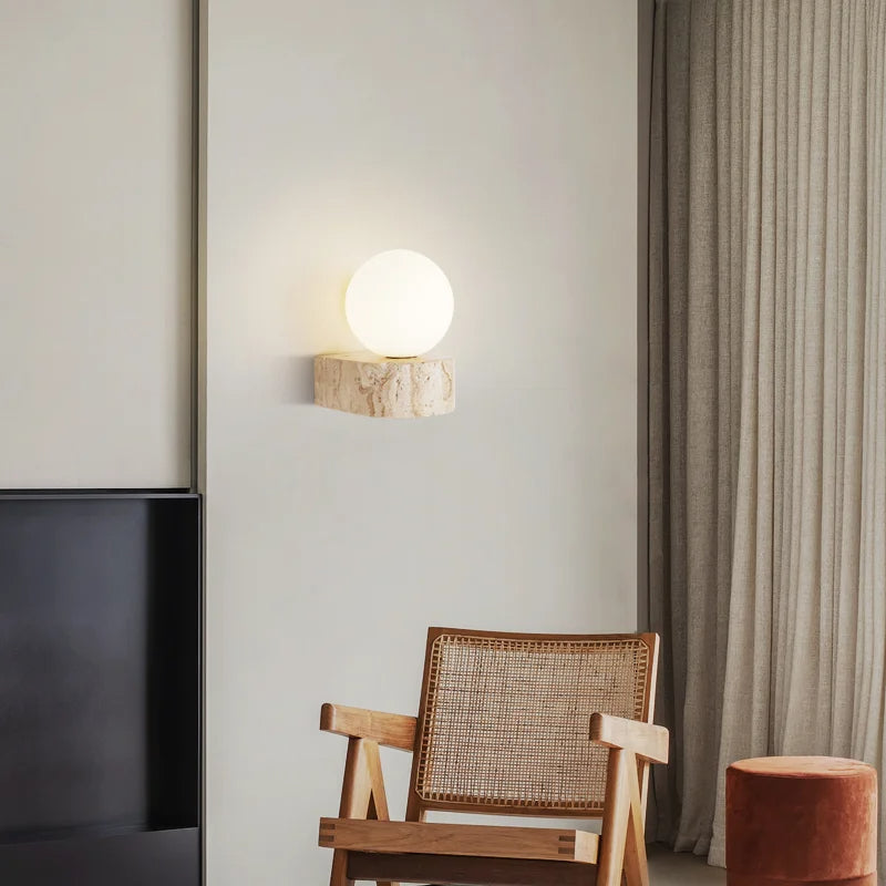 Travertijn hemisfeer wandlamp