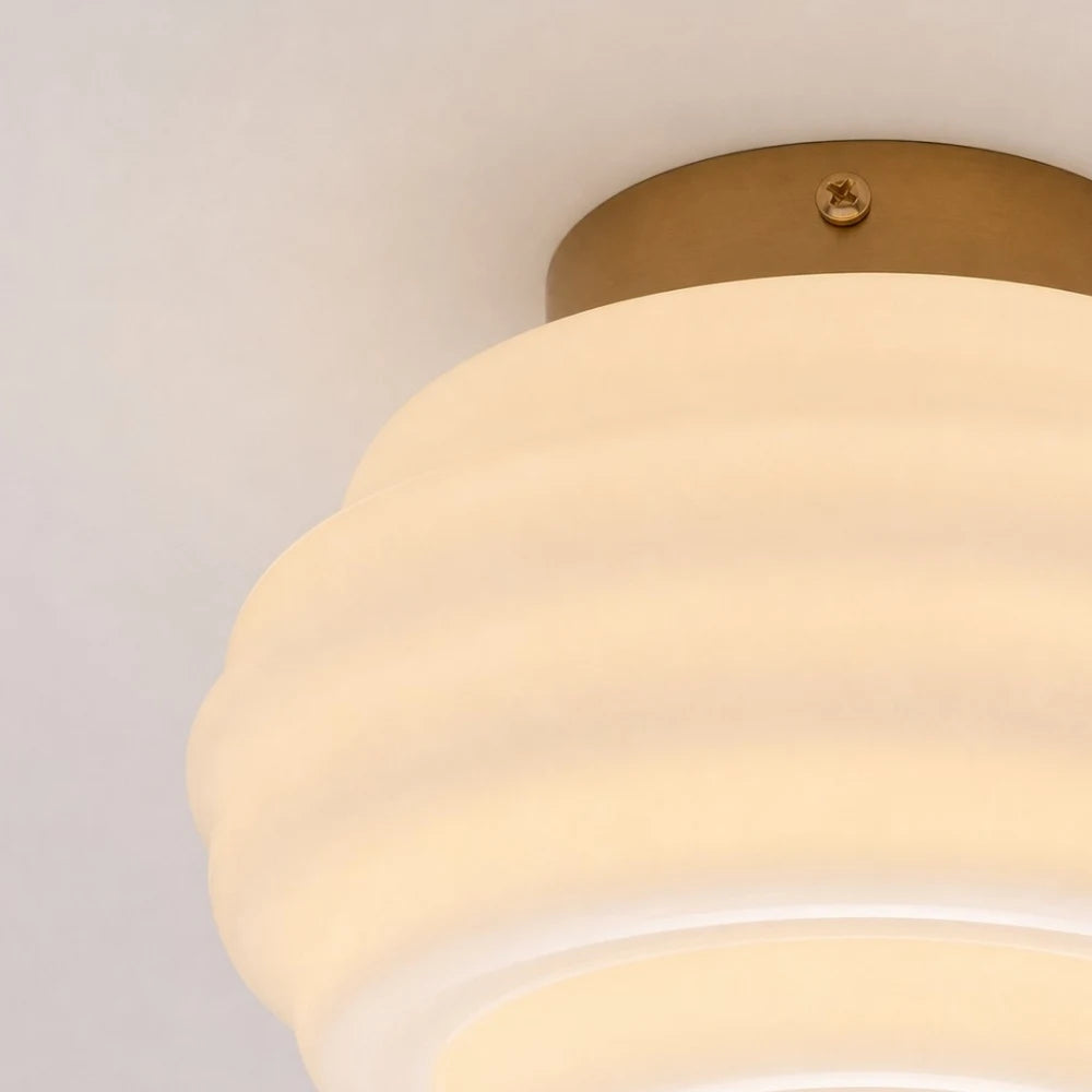 Cream ribbed glass wall sconce side profile detail