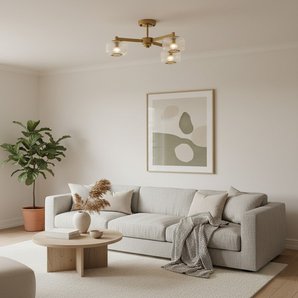 Canovus plafondlamp met geribbeld glas - industriële metalen woonkamerlamp