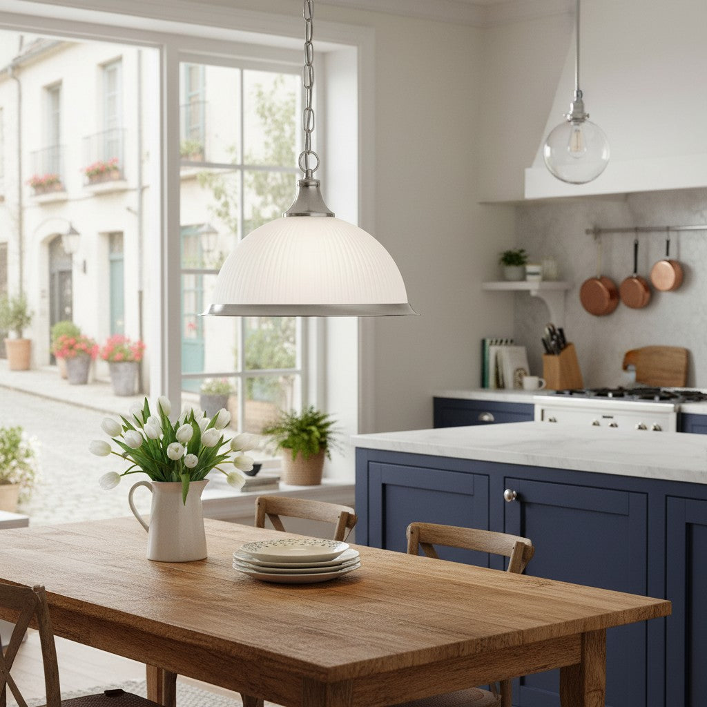 Suspension en verre côtelé TF Vintora – Finition métallique élégante pour cuisines, salles à manger et couloirs