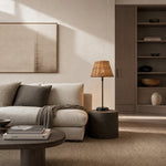 Bild in die Galerieansicht laden, Rattan table lamp in a neutral living room