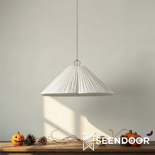 Lámpara Colgante Nordlys Sobredimensionada con Pantalla Ondulada de Tela de Lino para Sala y Comedor