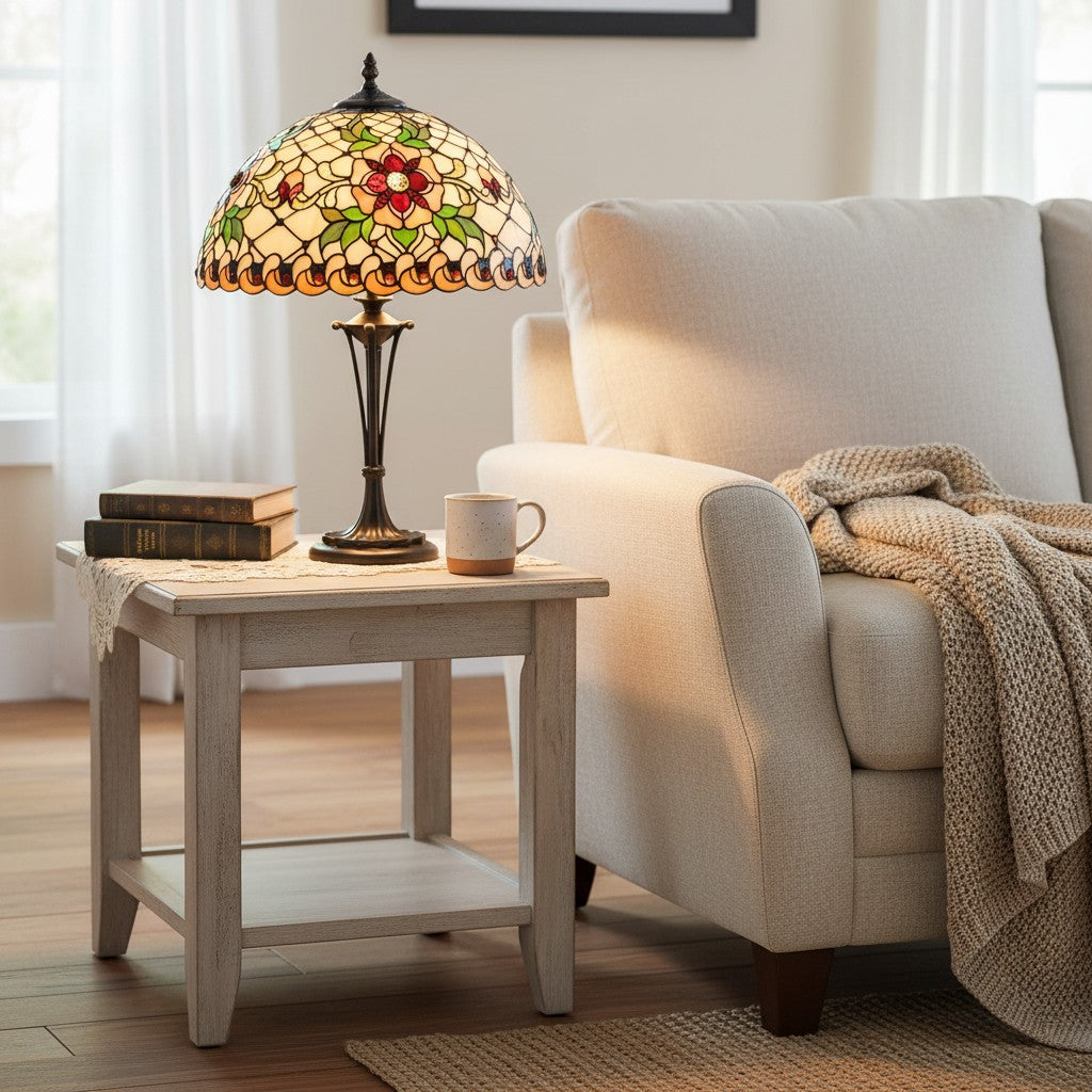 TF Angelique Stijl Tafellamp – Handgemaakte Glazen Kap met Warme Sfeer