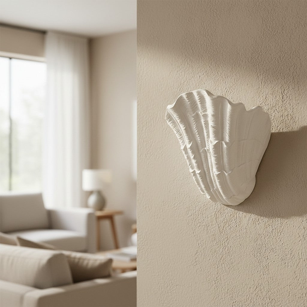 Seavira Organic Seashell Texture Wall Light - Modern Plaster Sconce for Living Room and Entryway
