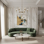 Afbeelding laden in galerijweergave, Clarione Art Deco 6-licht lineaire kroonluchter met mondgeblazen glazen kapjes voor keuken