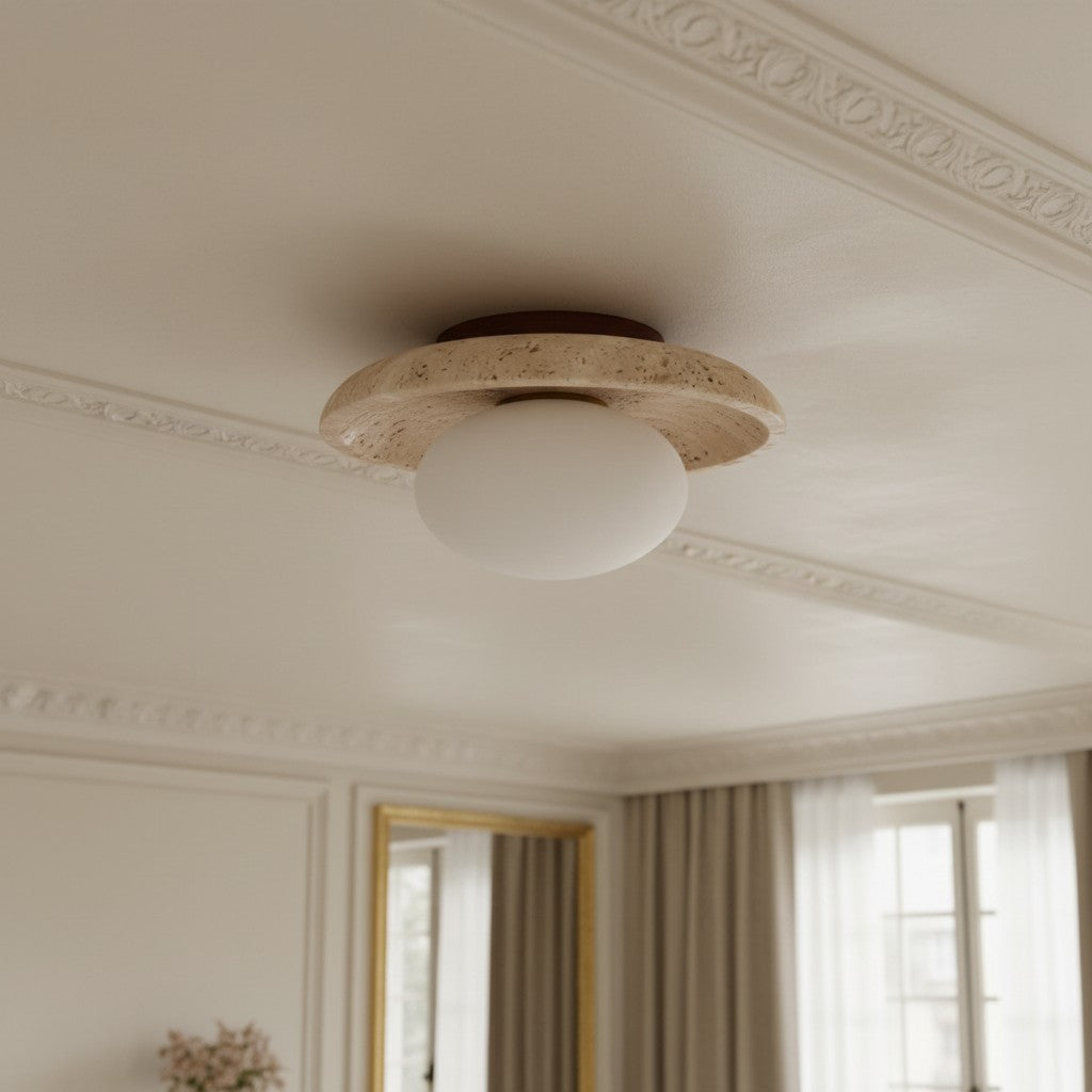 Calivra Moderne Travertijn Ronde Plafondlamp - Minimalistische Inbouwlamp voor Gang en Slaapkamer