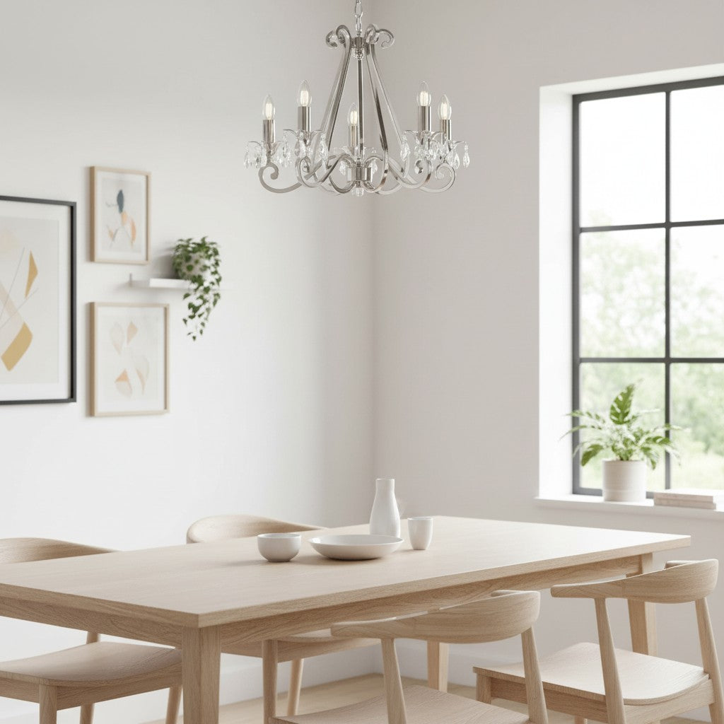 Talonis Kristall-Kronleuchter - Traditioneller Kerzenstil aus Messing und Nickel für Wohnzimmer und Esszimmer