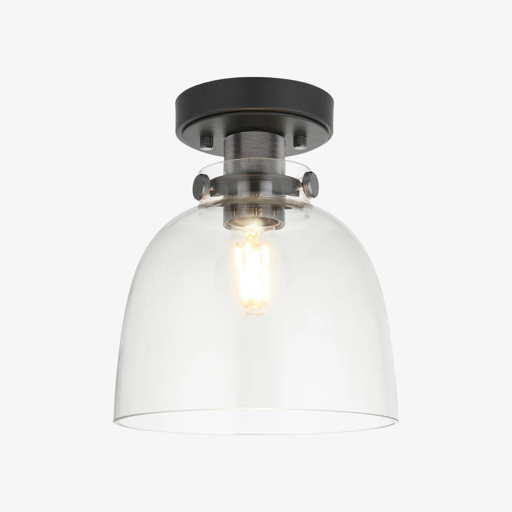 Luz de techo cromada estriada Ravion con pantalla de vidrio industrial - Sala de estar