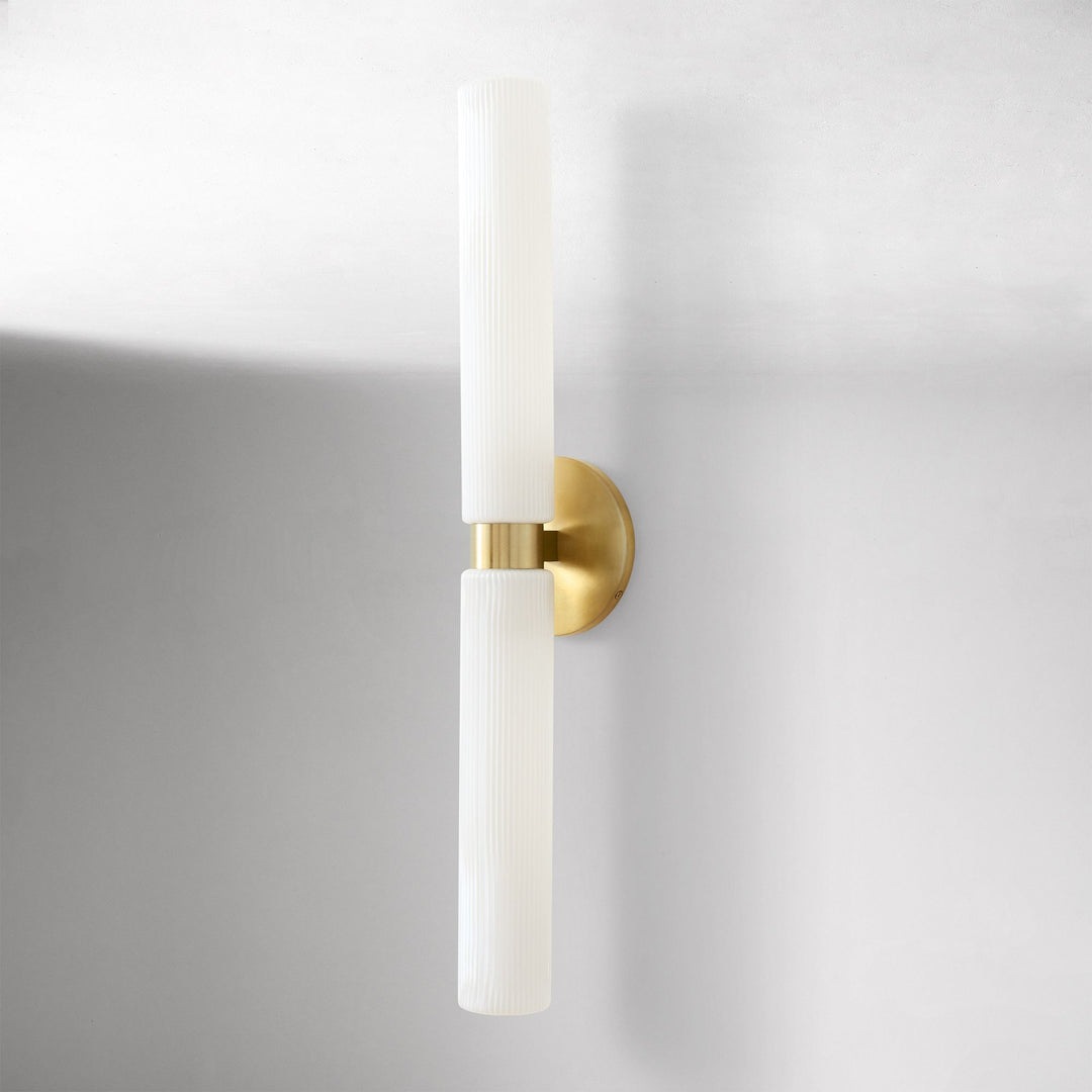 Rivora Modern Fluted Glass Wall Light - Double Short Indoor Outdoor Sconce