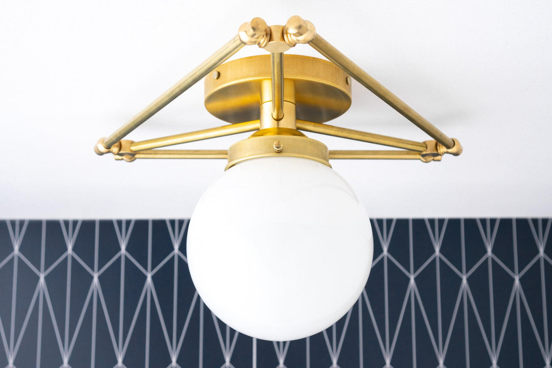 Glorica Glass Geometric Brass Pendant Light - Hand-Blown Globe Design