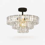 Afbeelding laden in galerijweergave, French vintage ripple glass chandelier with smoked glass