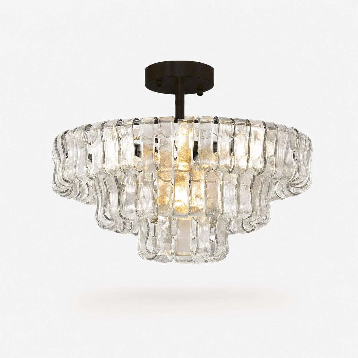 French vintage ripple glass chandelier with smoked glass
