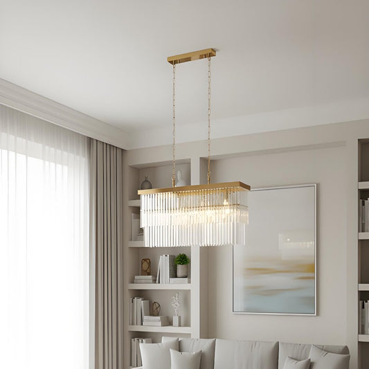 Lámpara colgante lineal Vitralon - Pantalla de vidrio en forma de diamante (cristal claro) - Ideal para salas y comedores