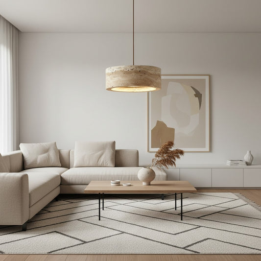 Kairis Lampada a Sospensione in Pietra Naturale Travertino - Illuminazione in Stile Vintage per Sale da Pranzo e Spazi Living