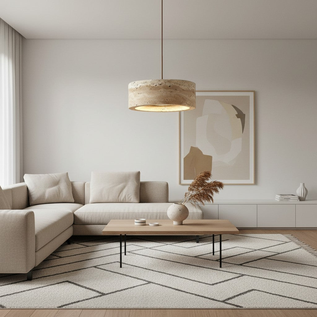 Kairis Travertijn Natuursteen Hanglamp - Vintage Stijl Verlichting voor Eet- en Woonruimtes