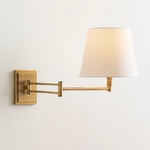 Afbeelding laden in galerijweergave, Arcuma Moderne Verstelbare Arm Wandkandelaar met Linnen Kap - Eigentijdse Metalen Verlichting voor Woonkamer