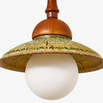 Cargar imagen en el visor de la Galería, Close view of textured ceramic-look shade and frosted globe on the wabi sabi wall light