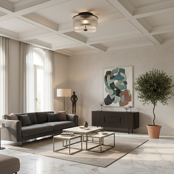 Rilona Gestreepte Glazen Trommel Plafondlamp — Klassieke Semi-Opbouw Lamp voor Slaapkamer of Kantoor U13