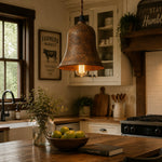 Cargar imagen en el visor de la Galería, Rust bell pendant light over a warm kitchen island