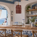 Afbeelding laden in galerijweergave, Brown leather pendant light in a Mediterranean kitchen