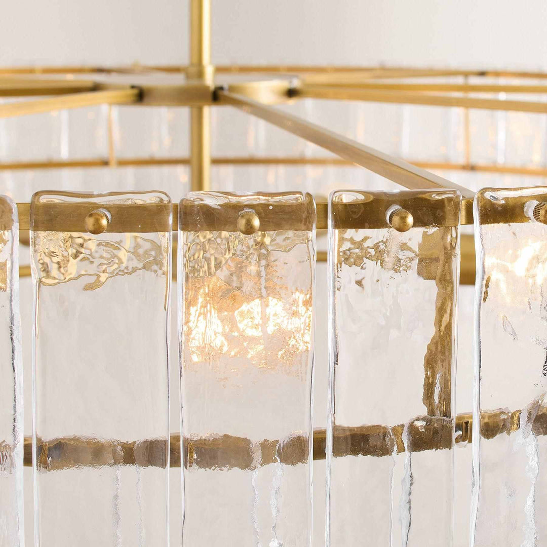 Lustre en verre texturé Lumvey - Lustre rond à deux niveaux de luxe fait main pour salon