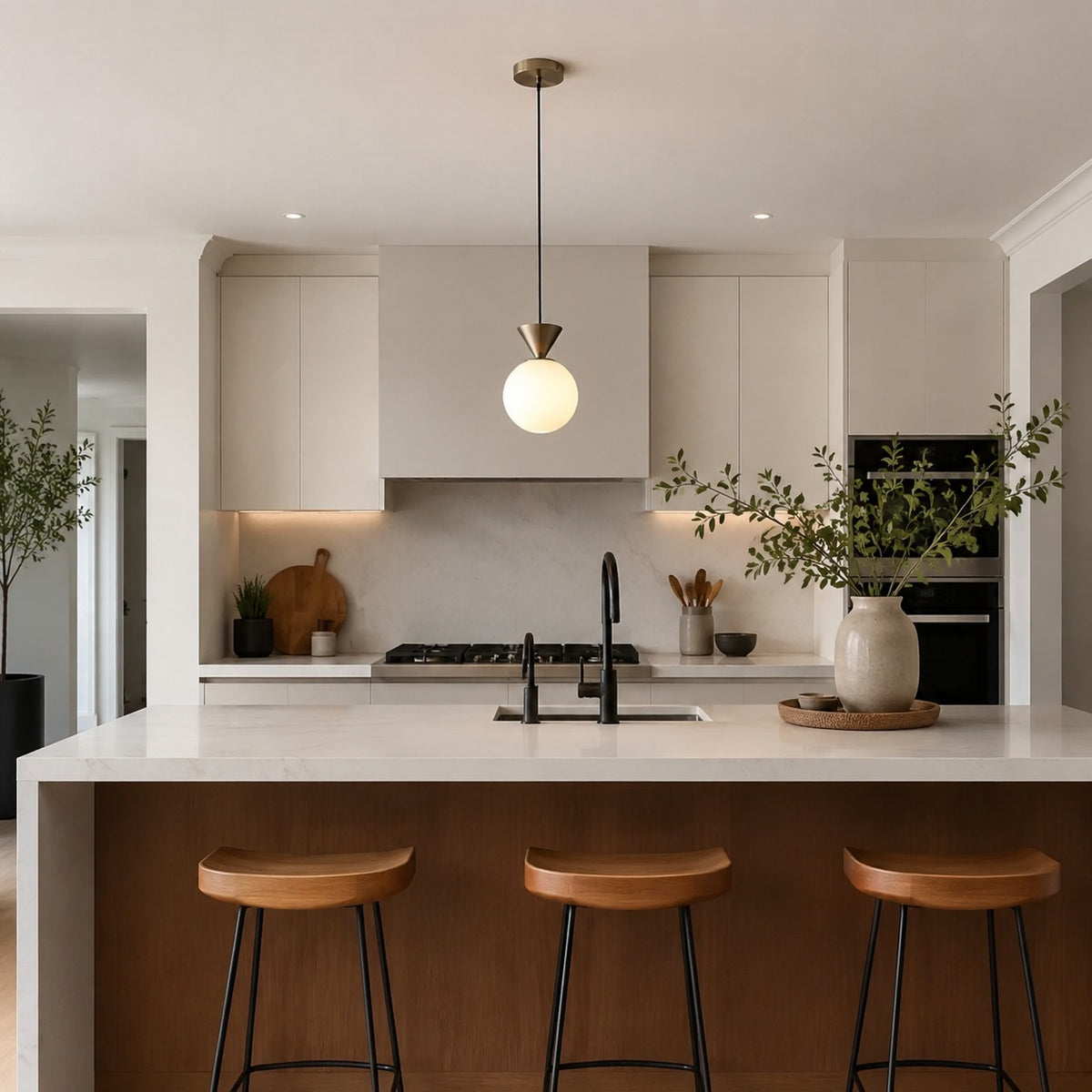 Bauhaus Glass Pendant Lamp with Iron Accent for Kitchen