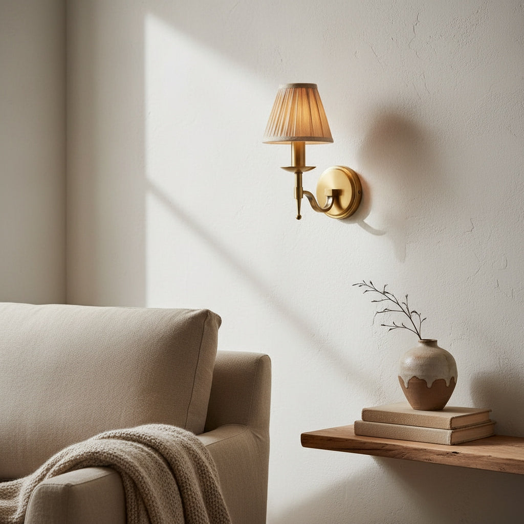 Tela traditionele messing wandlamp - klassieke wandkandelaar met gebogen arm voor woonkamer en hal