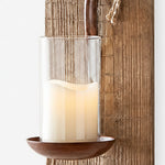 Afbeelding laden in galerijweergave, Rustic wooden wall sconce glass and candle detail