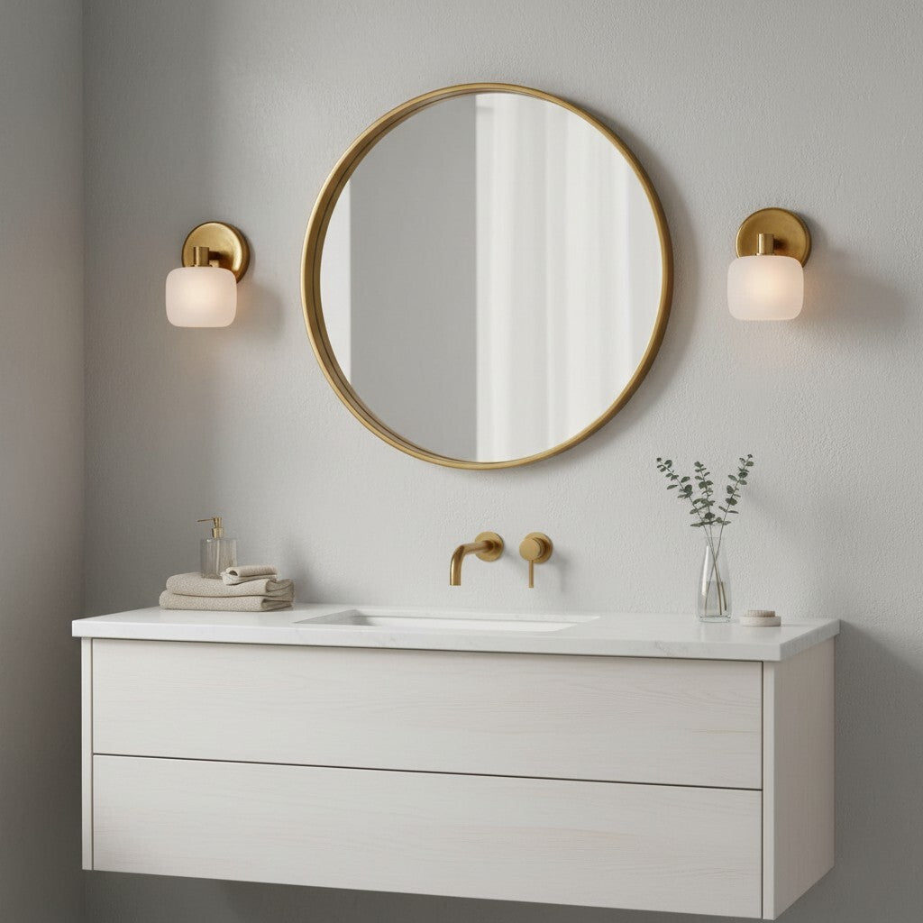 Applique da parete in vetro satinato Lirra – Finitura metallica moderna e minimalista per bagno o toeletta