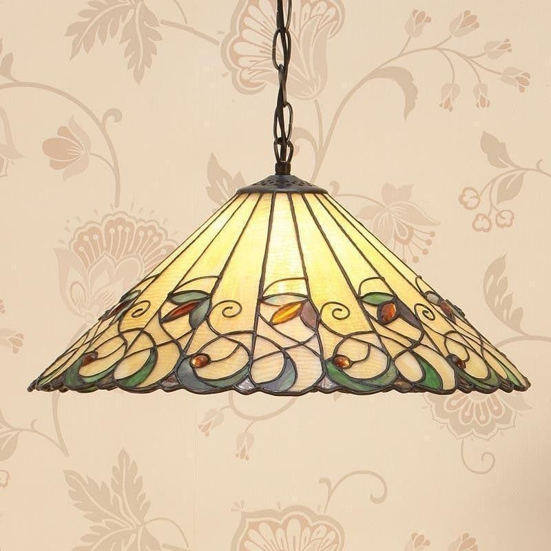 TF Jamelia Vintage Floral Stained Glass Dome Pendant Light for Dining Rooms