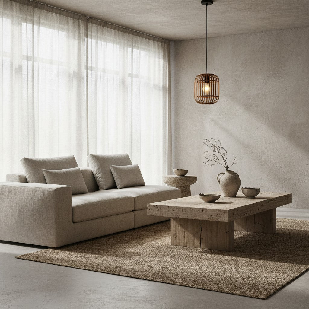 Lampe suspendue réglable en bambou Yumeko - Plafonnier à cage naturelle parfait pour les salons et salles à manger