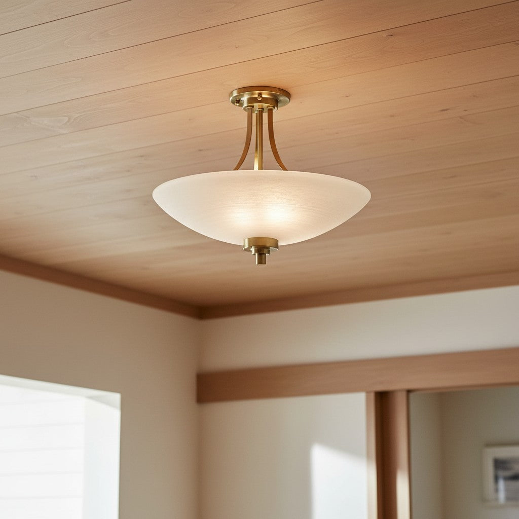 Lunetal Timeless Three-Arm Structure Semi Flush Chandelier – Vintage Pendant Light for Bedroom or Entry