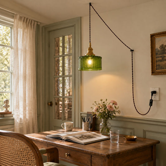 Suspension à enficher avec verre vert à chevrons