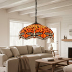 Afbeelding laden in galerijweergave, TF Dragonfly Blauwe Tiffany Plafondlamp – Art Nouveau Glas-in-Lood Hanglamp voor Woonkamer