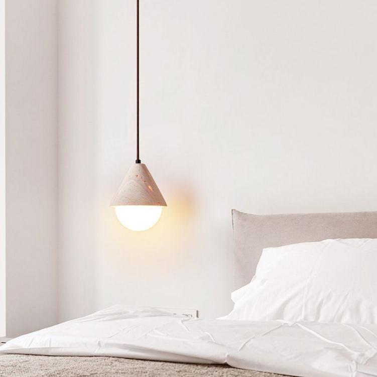 Żółta Kremowa Lampa Wisząca z Trawertynu
