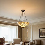 Afbeelding laden in galerijweergave, TF Pearl Handgemaakte Tiffany Plafondlamp – Art Deco Glas-in-Lood Lamp voor Hal of Woonkamer
